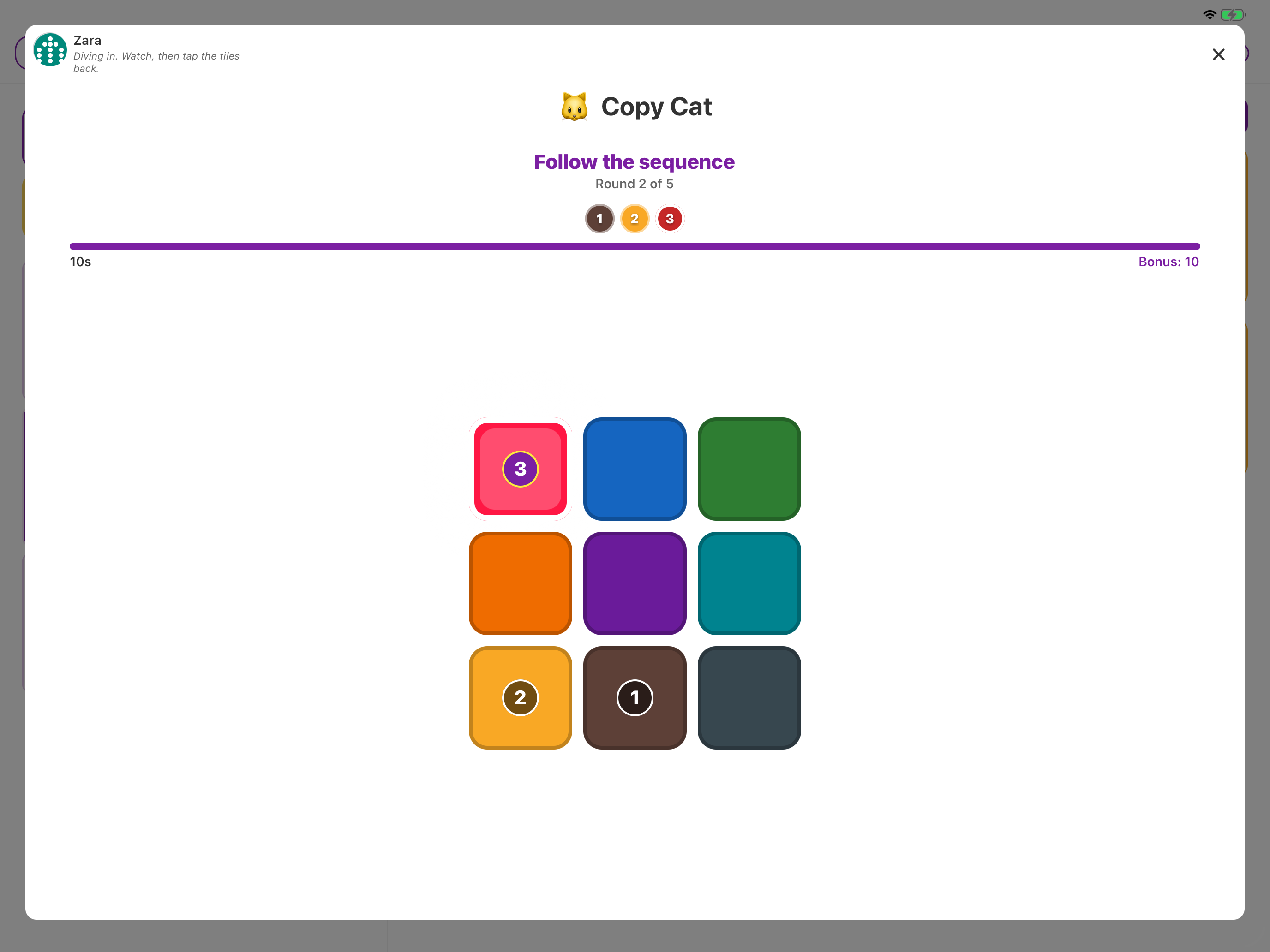 Copy Cat — watch the colour tiles light up, then tap them back in order