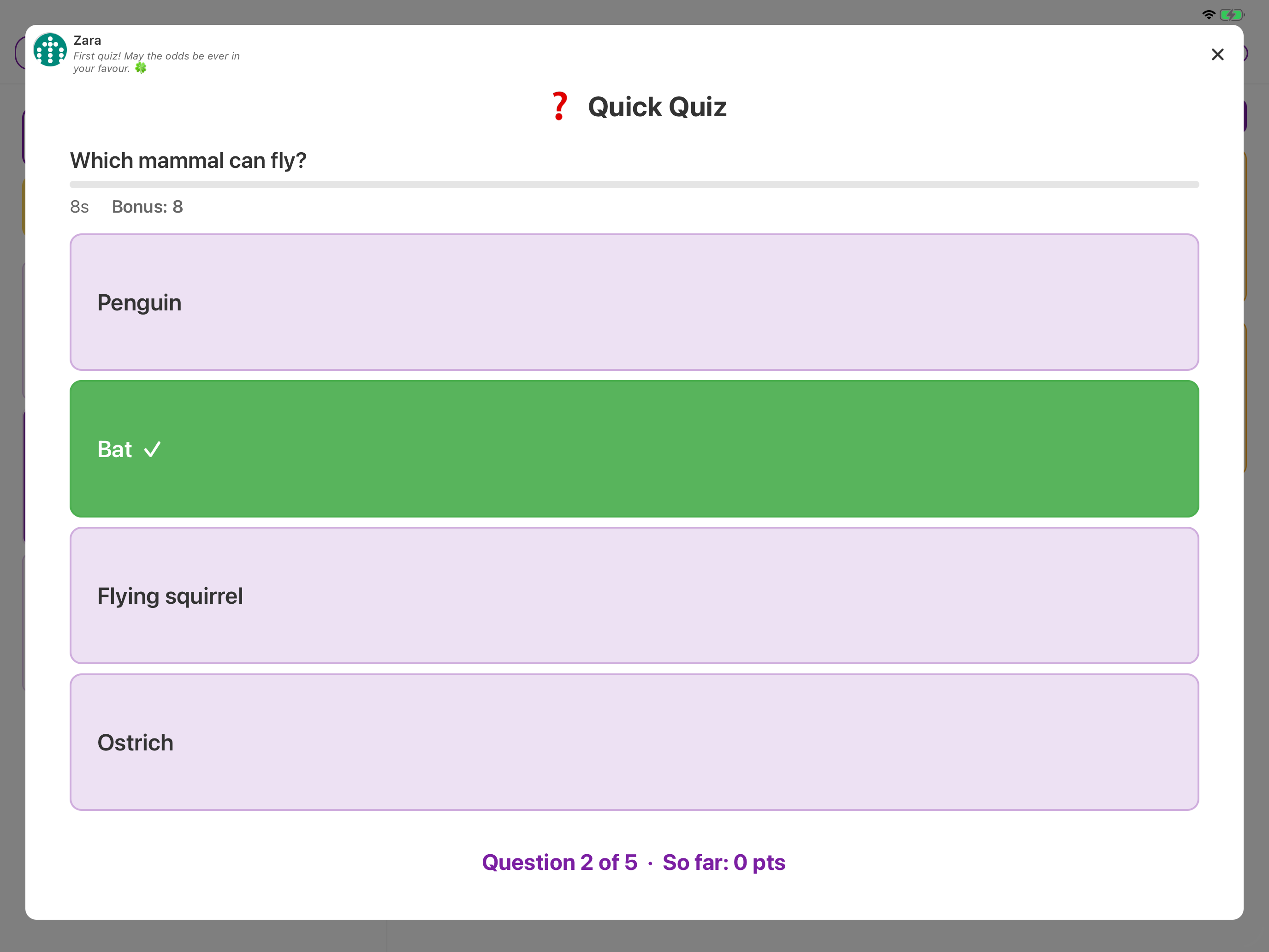 Quick Quiz — multiple-choice trivia with a shrinking time bonus