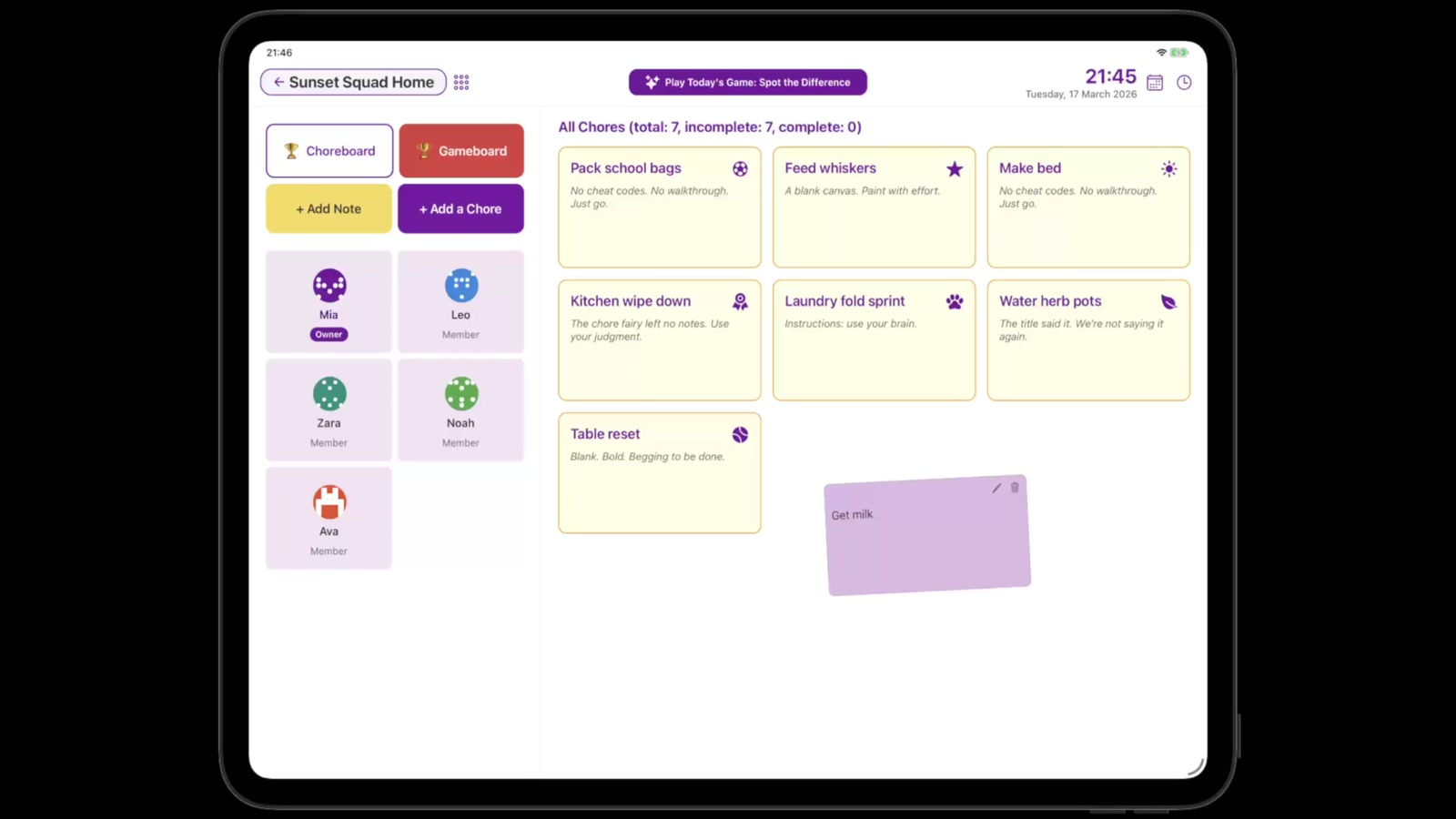 Chorish demo: marking chores done and earning points